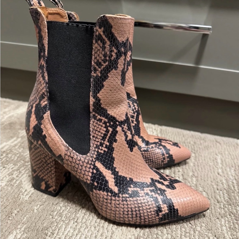 Paris Texas Pink and Black Snake Print Ankle Boots
